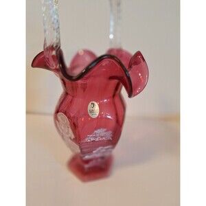 Fenton Mary Gregory Collection Cranberry Glass Tall Basket Hand Painted Numbered